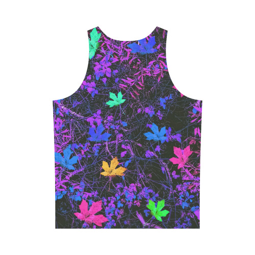 maple leaf in pink blue green yellow purple with pink and purple creepers plants background All Over Print Tank Top for Men (Model T43)