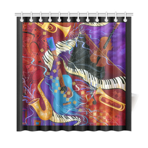 Colorful Music Art Piano Sax Trumpet Guitar Shower Curtain 72"x72"