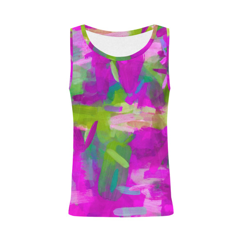 splash painting abstract texture in purple pink green All Over Print Tank Top for Women (Model T43)