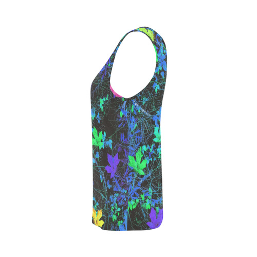 maple leaf in pink green purple blue yellow with blue creepers plants background All Over Print Tank Top for Women (Model T43)