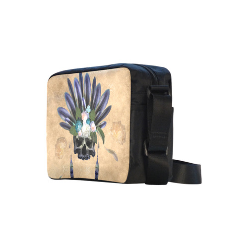 Cool skull with feathers and flowers Classic Cross-body Nylon Bags (Model 1632)