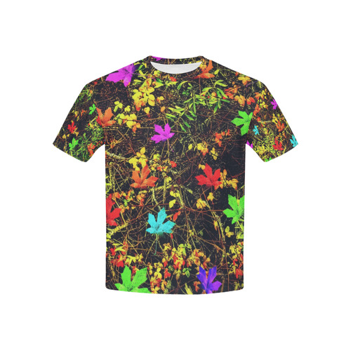 maple leaf in blue red green yellow pink orange with green creepers plants background Kids' All Over Print T-shirt (USA Size) (Model T40)