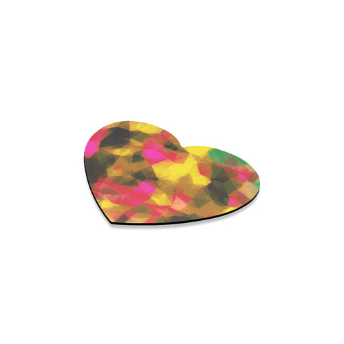 psychedelic geometric polygon shape pattern abstract in pink yellow green Heart Coaster