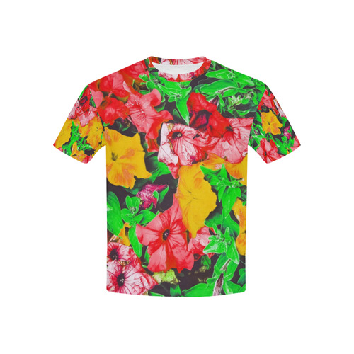 closeup flower abstract background in pink red yellow with green leaves Kids' All Over Print T-shirt (USA Size) (Model T40)