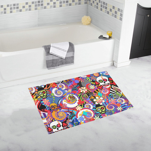 Sugar Bath Rug Skull Pop Art Colorful Print Bath Rug 20''x 32''