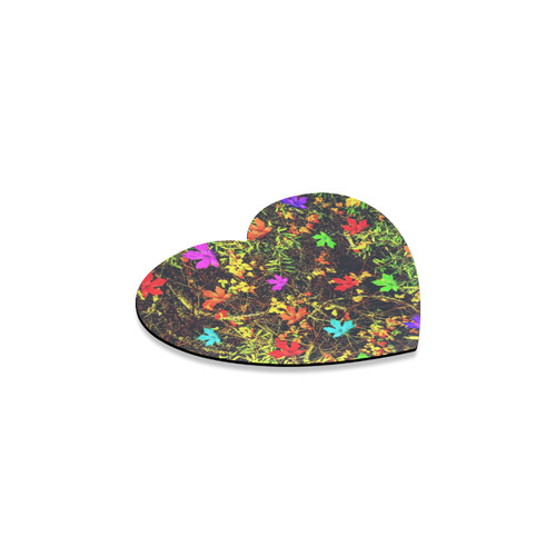 maple leaf in blue red green yellow pink orange with green creepers plants background Heart Coaster