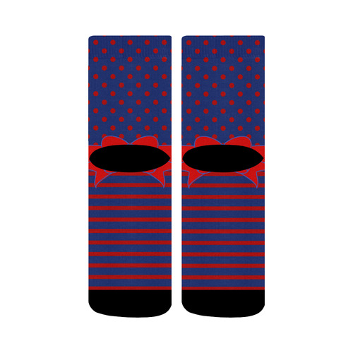 Polka Dots Stripes Comic Ribbon blue red Crew Socks