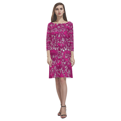 glossy abstract pink by JamColors Rhea Loose Round Neck Dress(Model D22)