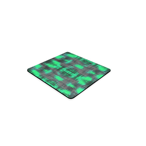 psychedelic geometric plaid abstract pattern in green and black Square Coaster