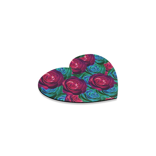 closeup blooming roses in red blue and green Heart Coaster