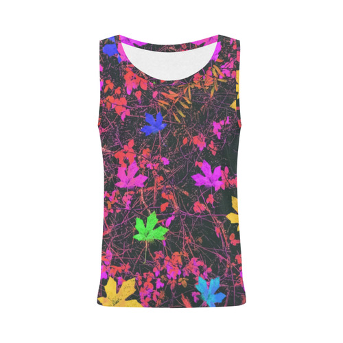 maple leaf in yellow green pink blue red with red and orange creepers plants background All Over Print Tank Top for Women (Model T43)