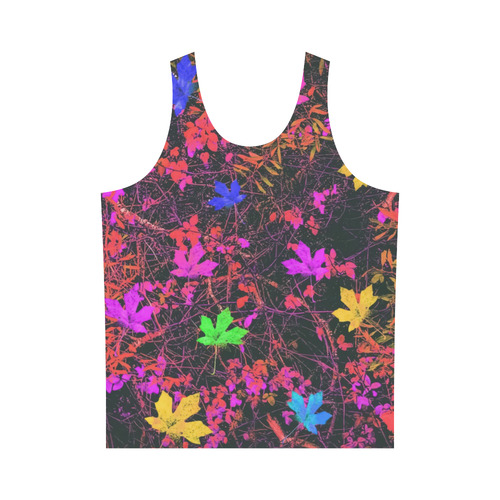 maple leaf in yellow green pink blue red with red and orange creepers plants background All Over Print Tank Top for Men (Model T43)