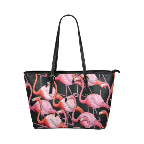 Beautiful Pink Flamingos Summer Pattern Leather Tote Bag/Large (Model 1651)