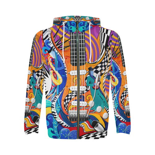 Colorful Hoodie Guitar Music Art Print All Over Print Full Zip Hoodie for Men (Model H14)