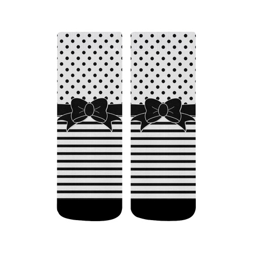 Polka Dots Stripes black white Comic Ribbon black Quarter Socks