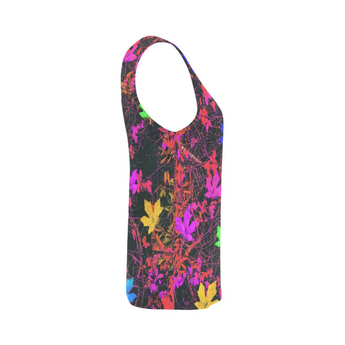 maple leaf in yellow green pink blue red with red and orange creepers plants background All Over Print Tank Top for Women (Model T43)