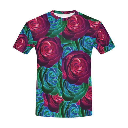 closeup blooming roses in red blue and green All Over Print T-Shirt for Men (USA Size) (Model T40)