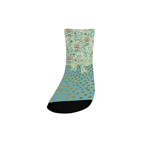 Vintage Roses Polka Dots Ribbon - Teal Gold Quarter Socks