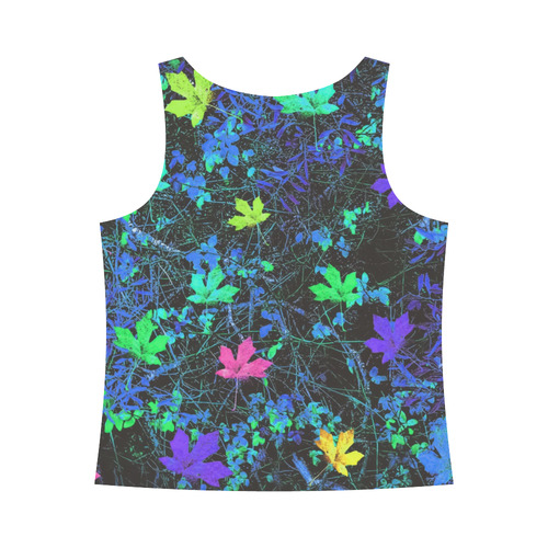 maple leaf in pink green purple blue yellow with blue creepers plants background All Over Print Tank Top for Women (Model T43)