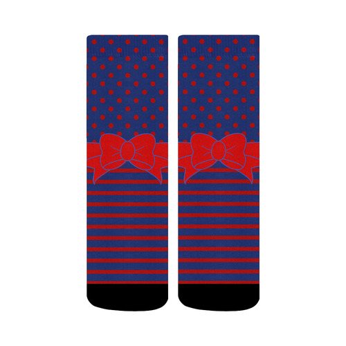 Polka Dots Stripes Comic Ribbon blue red Crew Socks