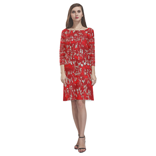glossy abstract red by JamColors Rhea Loose Round Neck Dress(Model D22)