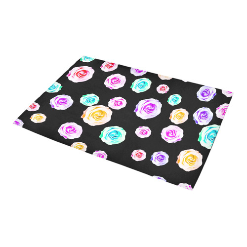 colorful roses in pink purple green yellow with black background Azalea Doormat 24" x 16" (Sponge Material)