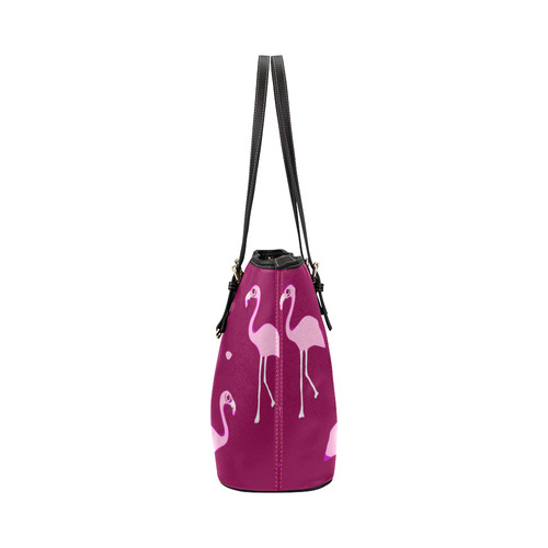 Pink Flamingos Summer Pattern Leather Tote Bag/Large (Model 1651)
