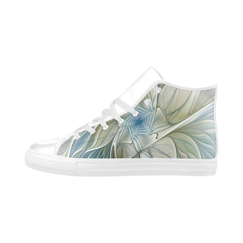 Floral Fantasy Pattern Abstract Blue Khaki Fractal Aquila High Top Microfiber Leather Women's Shoes (Model 032)