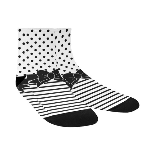 Polka Dots Stripes black white Comic Ribbon black Quarter Socks