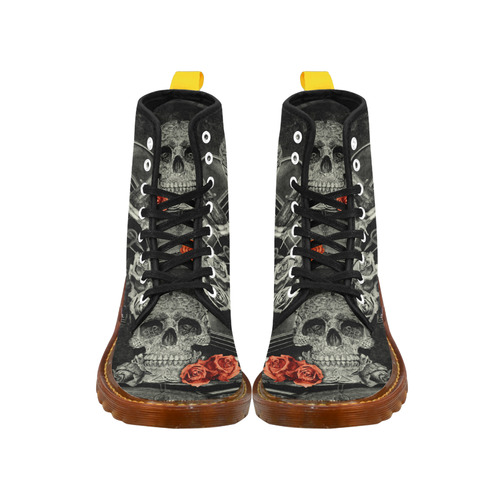 Steampunk Alchemist Mage Red Roses Celtic Skull Martin Boots For Men Model 1203H