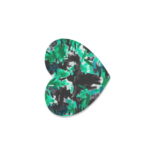 psychedelic vintage camouflage painting texture abstract in green and black Heart Coaster