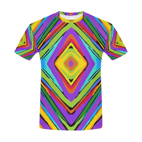 psychedelic geometric graffiti square pattern abstract in blue purple pink yellow green All Over Print T-Shirt for Men (USA Size) (Model T40)