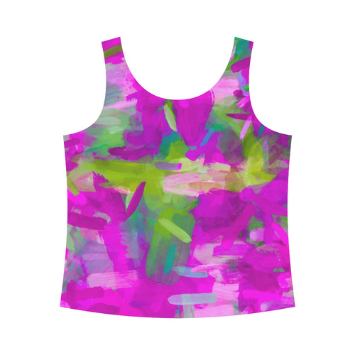 splash painting abstract texture in purple pink green All Over Print Tank Top for Women (Model T43)