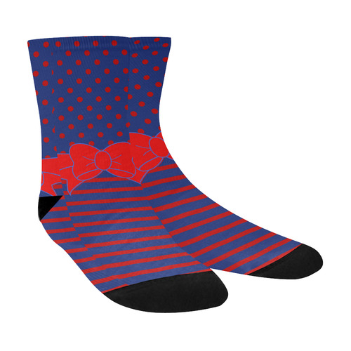 Polka Dots Stripes Comic Ribbon blue red Crew Socks
