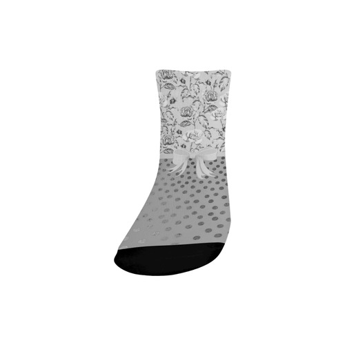 Vintage Roses Polka Dots Ribbon - Grey Silver Quarter Socks