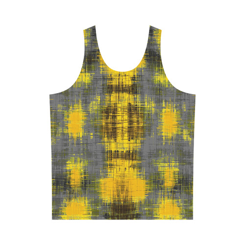 geometric plaid pattern painting abstract in yellow brown and black All Over Print Tank Top for Men (Model T43)