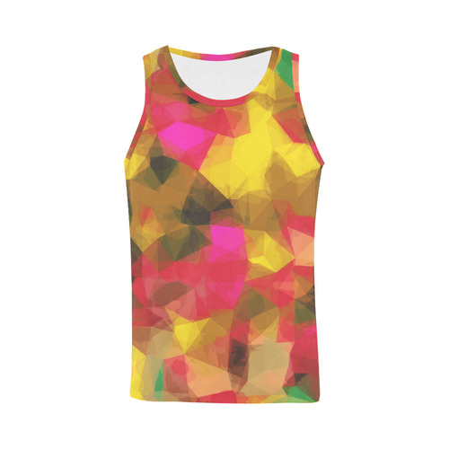 psychedelic geometric polygon shape pattern abstract in pink yellow green All Over Print Tank Top for Men (Model T43)