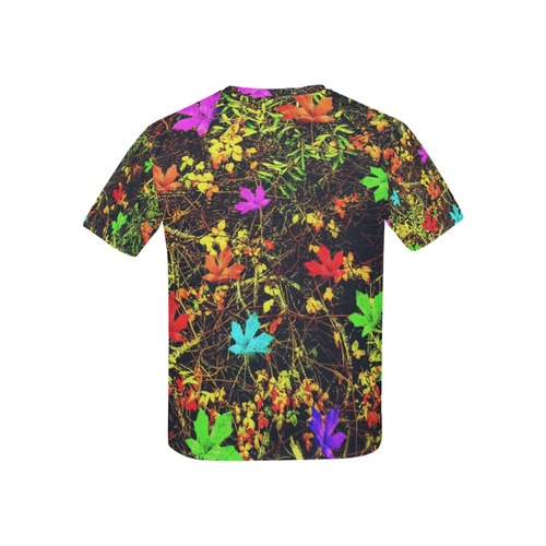 maple leaf in blue red green yellow pink orange with green creepers plants background Kids' All Over Print T-shirt (USA Size) (Model T40)