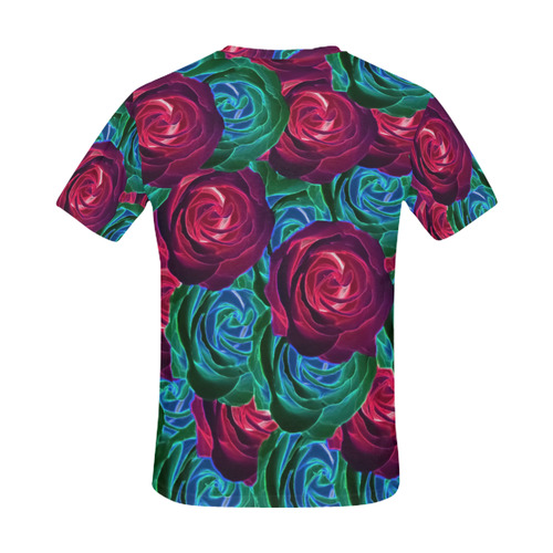 closeup blooming roses in red blue and green All Over Print T-Shirt for Men (USA Size) (Model T40)