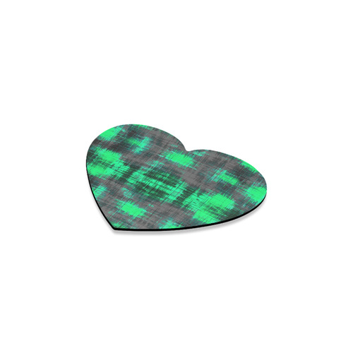 psychedelic geometric plaid abstract pattern in green and black Heart Coaster
