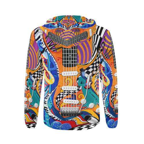 Colorful Hoodie Guitar Music Art Print All Over Print Full Zip Hoodie for Men (Model H14)
