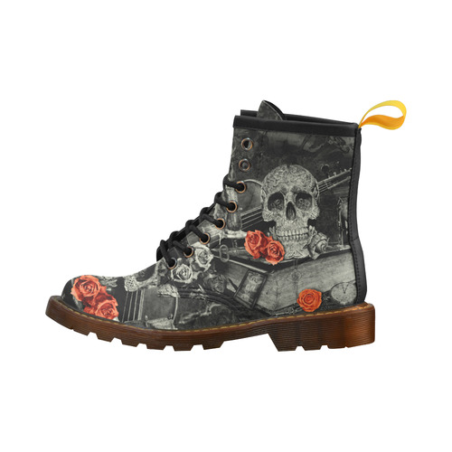 Steampunk Alchemist Mage Red Roses Celtic Skull High Grade PU Leather Martin Boots For Men Model 402H