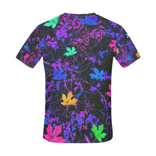maple leaf in pink blue green yellow purple with pink and purple creepers plants background All Over Print T-Shirt for Men (USA Size) (Model T40)