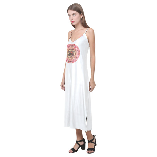 protection- vitality and awakening by Sitre haim V-Neck Open Fork Long Dress(Model D18)