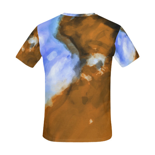 rusty psychedelic splash painting texture abstract background in blue and brown All Over Print T-Shirt for Men (USA Size) (Model T40)