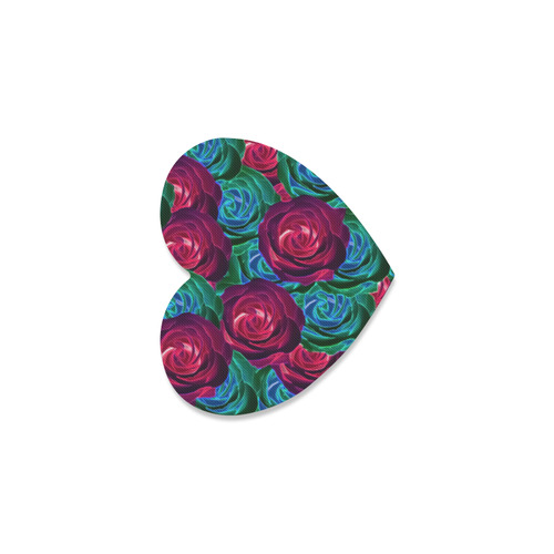 closeup blooming roses in red blue and green Heart Coaster