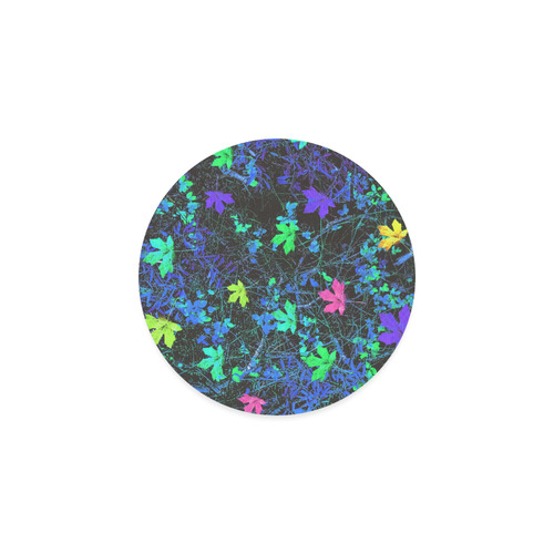 maple leaf in pink green purple blue yellow with blue creepers plants background Round Coaster