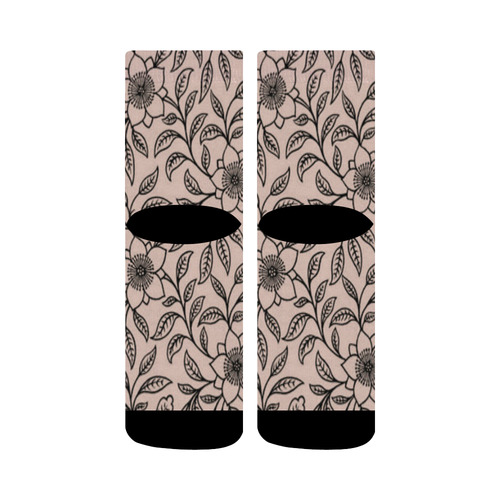 Vintage Lace Floral Pale Dogwood Crew Socks