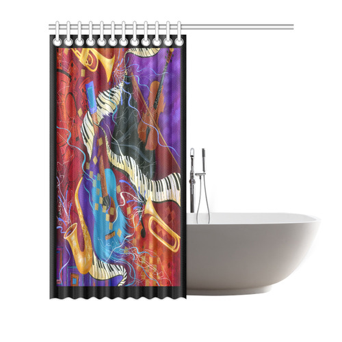Colorful Music Art Piano Sax Trumpet Guitar Shower Curtain 72"x72"