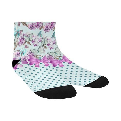 Watercolor Flowers Butterflies Polka Dots Ribbon T Quarter Socks